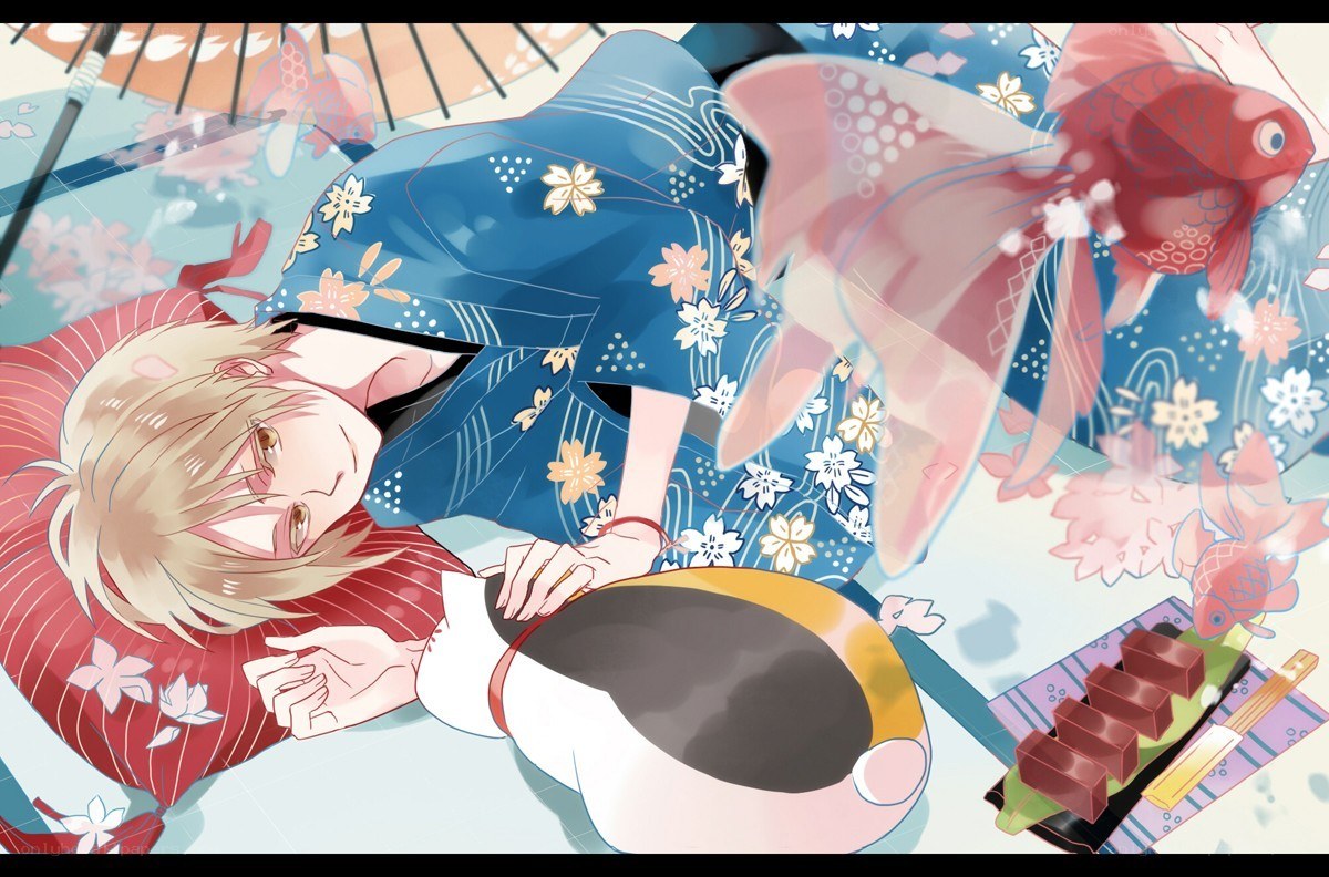 Anime character with koi fish