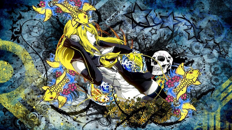 Anime Character with Koi Fish — Blue