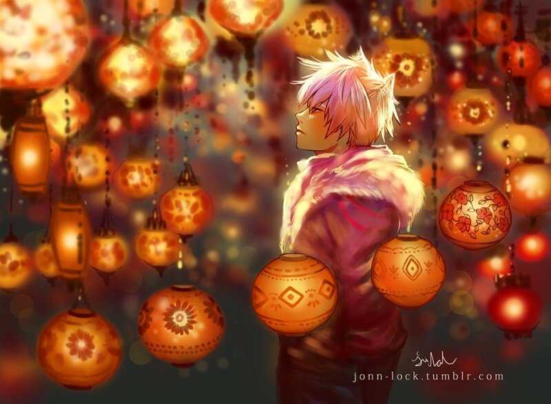 Anime Character with Lanterns — Orange