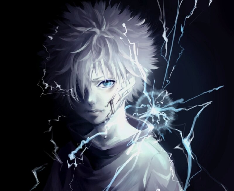 Anime Character with Lightning — Black, Dramatic, Digital Art