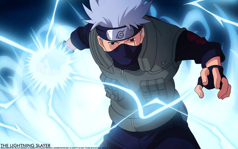 Anime Character with Lightning — Blue, Dramatic, Headband, Mask, Gray, Black