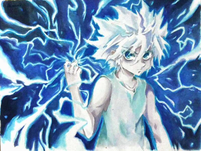 Anime Character with Lightning — Blue, Dramatic, Manga