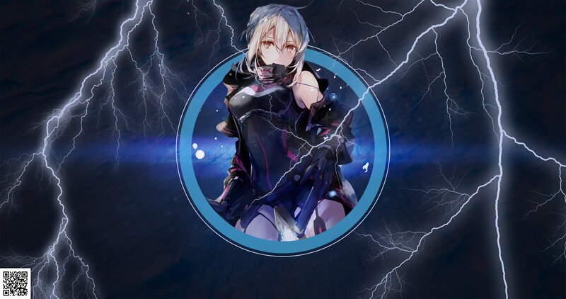 Anime Character with Lightning — Blue, Dramatic, Night, Digital Art, Circle Frame