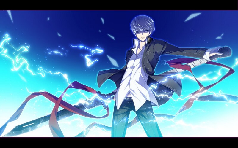 Anime Character with Lightning — Blue, Dramatic, Night, Sword