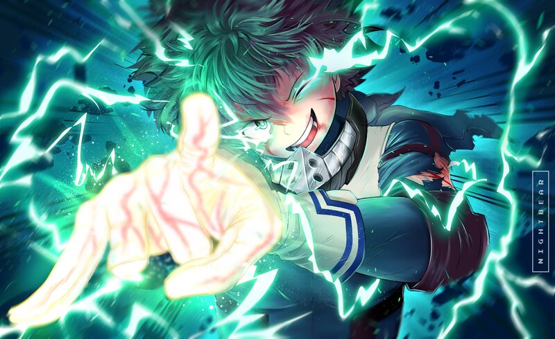 Anime Character with Lightning — Green, Dramatic
