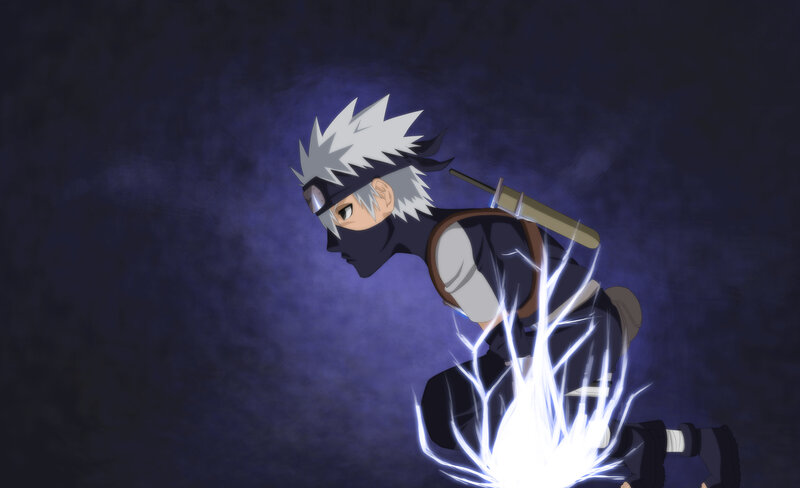 Anime Character with Lightning — Purple, Dramatic, Night, Sword