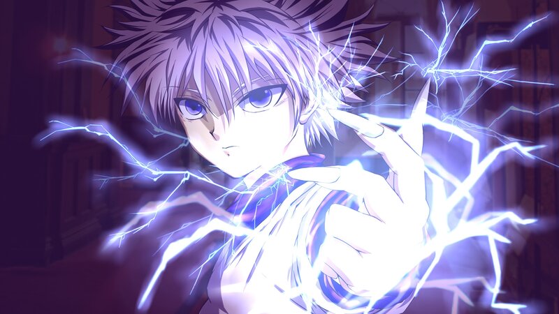 Anime Character with Lightning — Purple, Dramatic, Spiky Hair