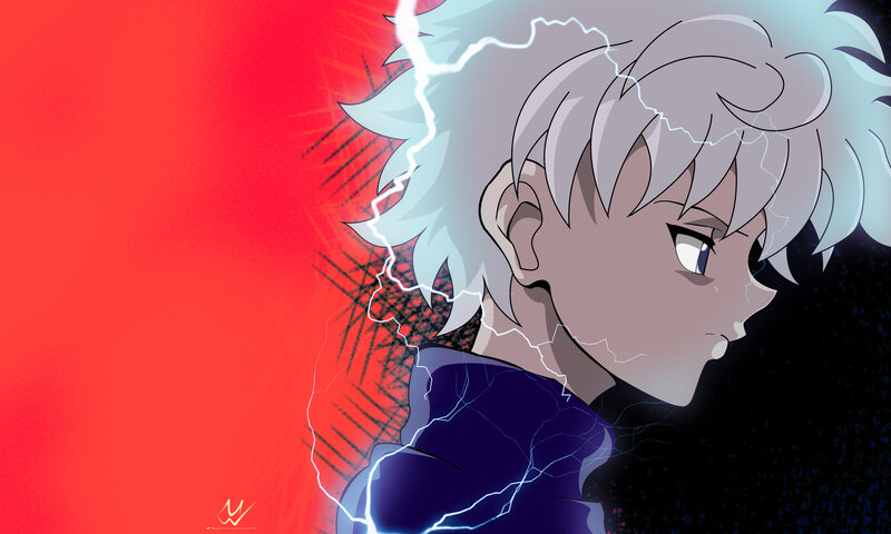 Anime Character with Lightning — Red, Dramatic, Red Background
