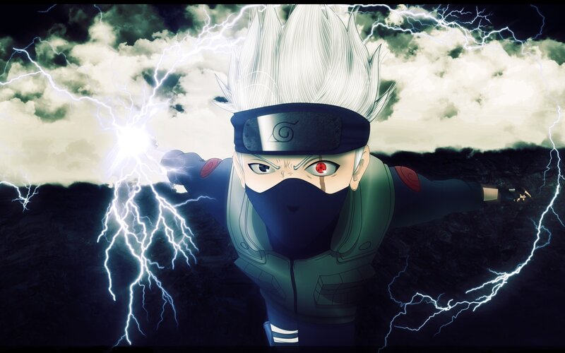 Anime Character with Lightning — White, Dramatic, Night, Clouds, Headband