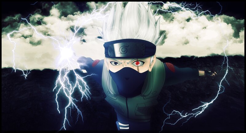 Anime Character with Lightning — White, Dramatic, Night