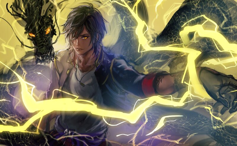 Anime Character with Lightning — Yellow, Dramatic, Manga