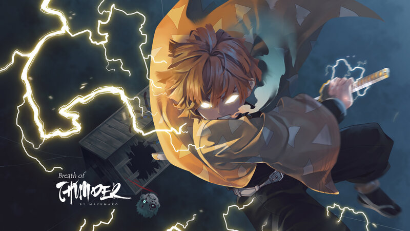 Anime Character with Lightning — Yellow, Dramatic, Night