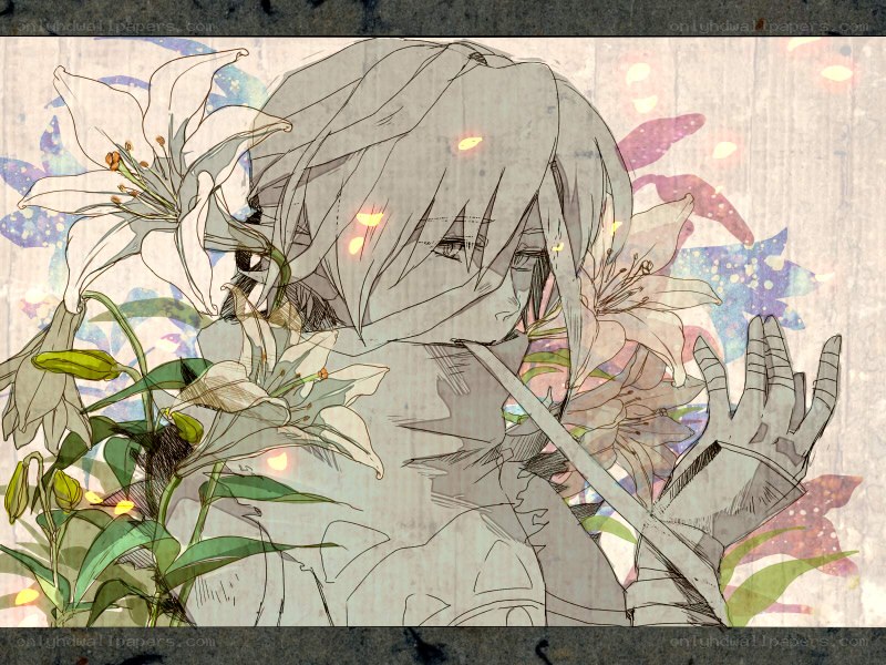 anime character with lilies
