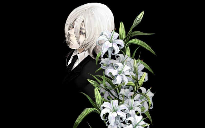 anime character with lilies