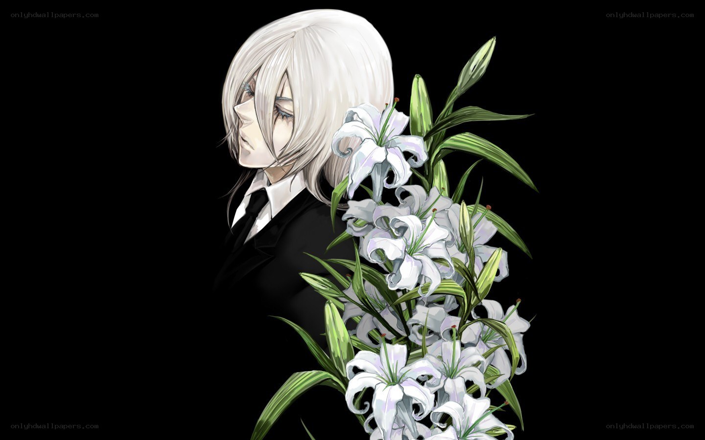 anime character with lilies