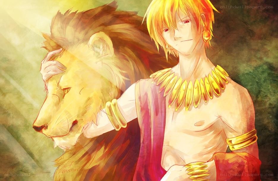 Anime character with lion companion