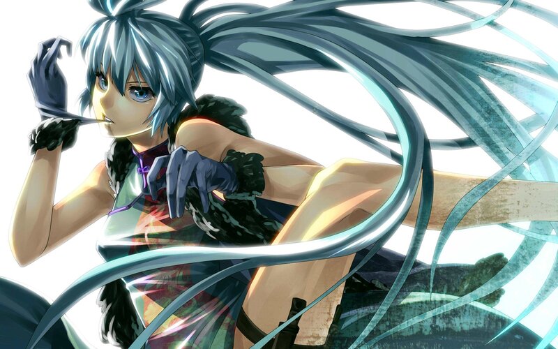 anime character with long blue hair