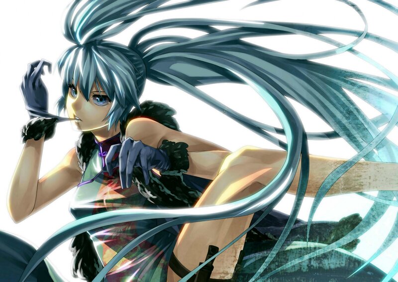 Anime character with long blue hair