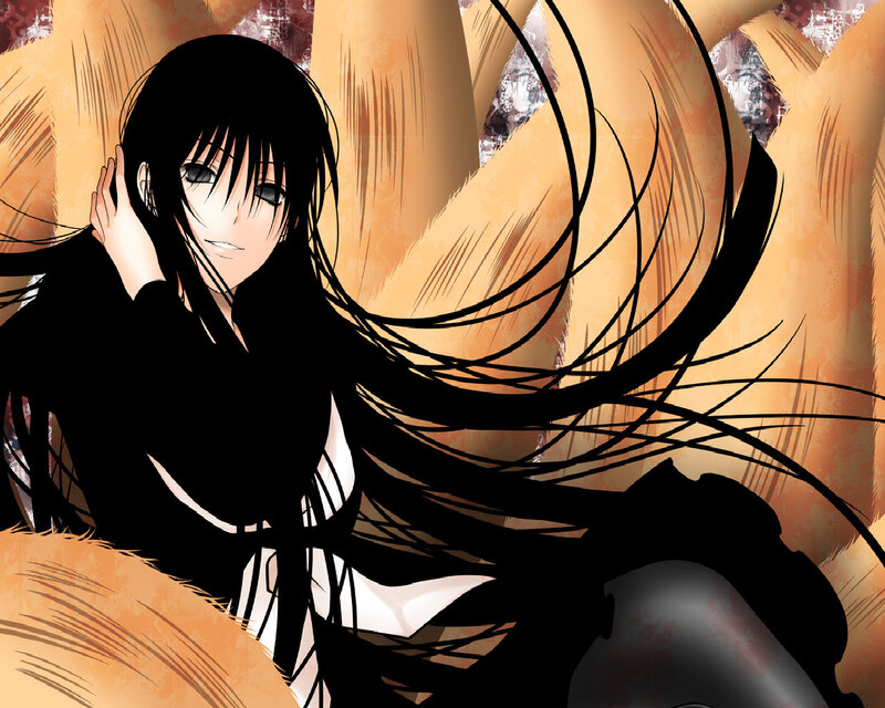 Anime Character with Long Hair — Black, Calm