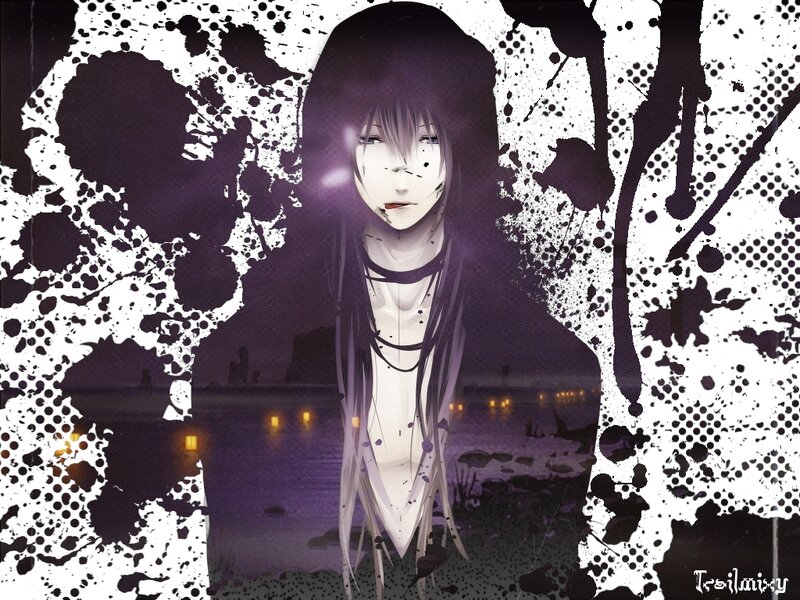 Anime Character with Long Hair — Black, Dark