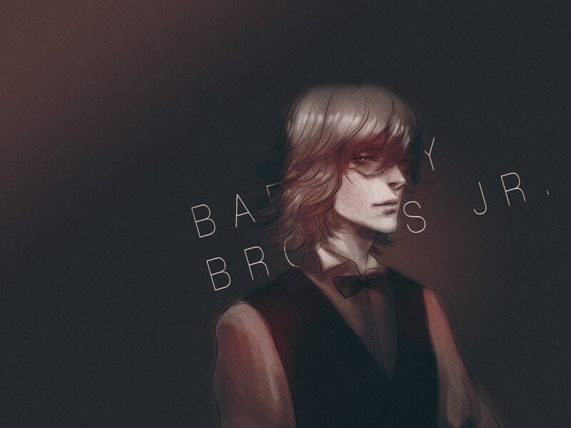 Anime Character with Long Hair — Black, Dramatic, Digital Art, Bow Tie