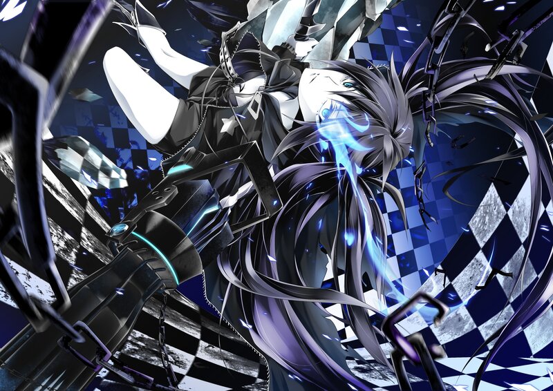 Anime Character with Long Hair — Black, Dramatic, Digital Art, Chains