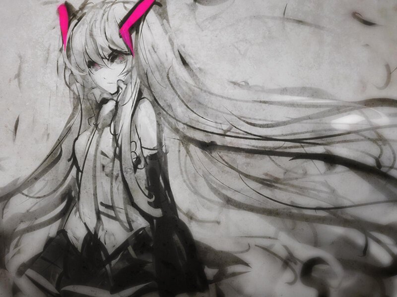 Anime Character with Long Hair — Black, Dramatic, Digital Art, Long Hair