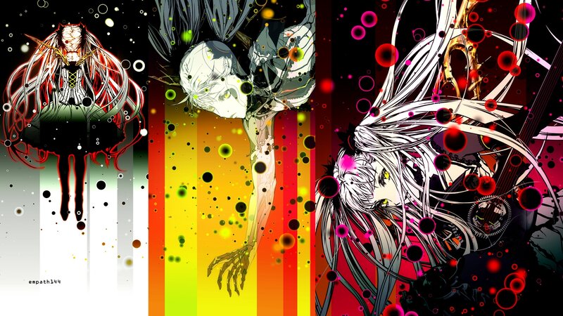 Anime Character with Long Hair — Black, Dramatic, Digital Art, Skull