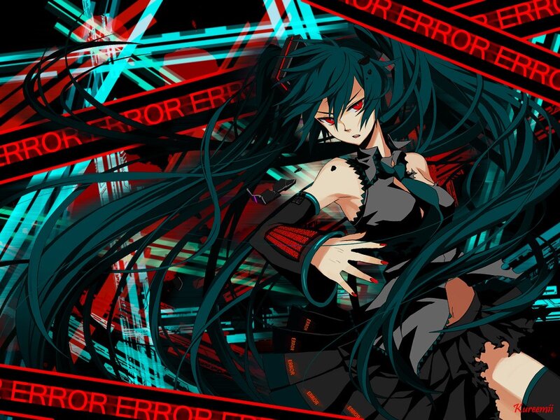 Anime Character with Long Hair — Black, Dramatic, Long Black Hair, Red Eyes