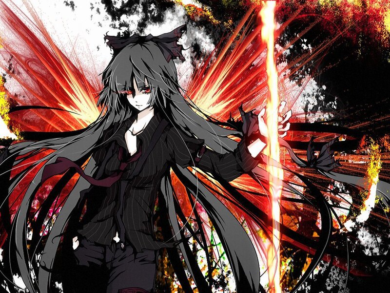 Anime Character with Long Hair — Black, Dramatic, Manga, Fire