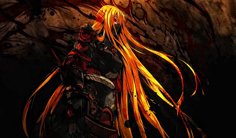 Anime Character with Long Hair — Black, Dramatic, Manga, Long Hair, Armor
