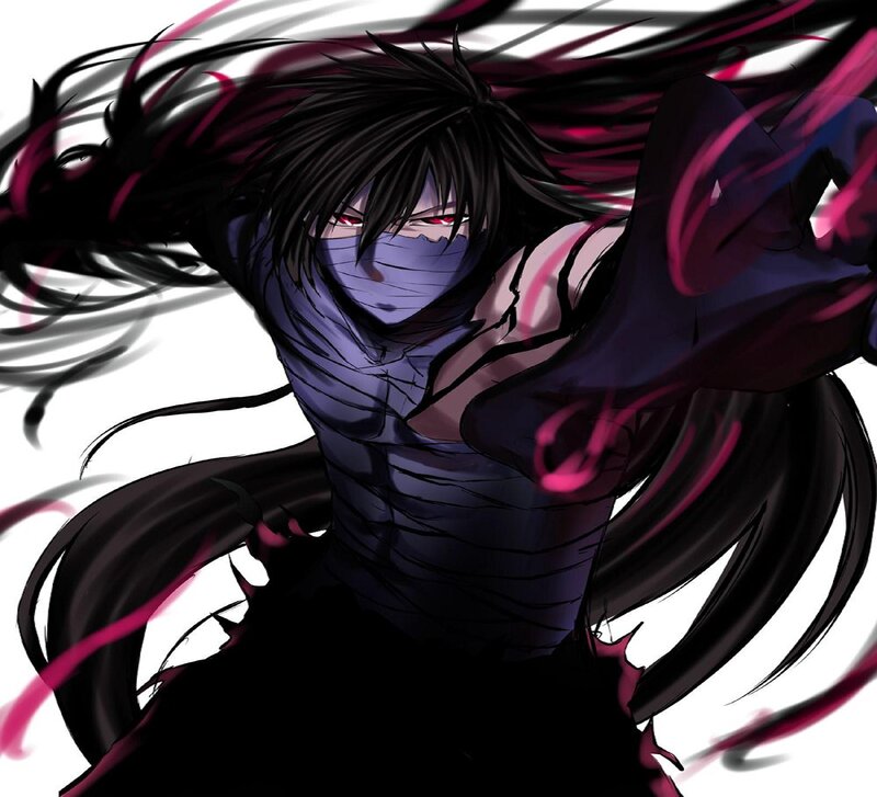 Anime Character with Long Hair — Black, Dramatic, Manga, Mask