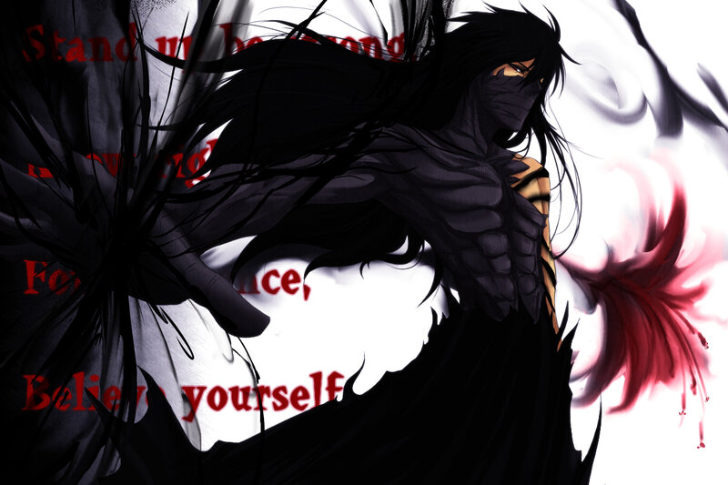 Anime Character with Long Hair — Black, Dramatic, Manga, Text