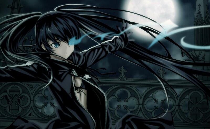 Anime Character with Long Hair — Black, Dramatic, Night, Digital Art, Moon