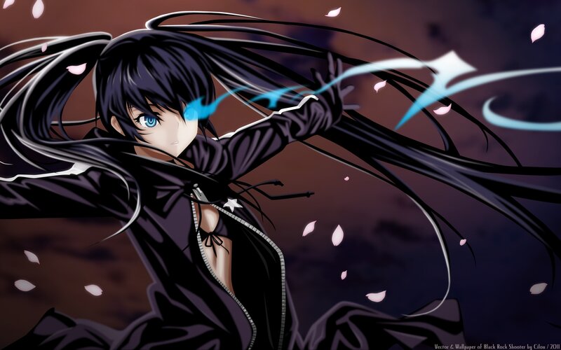 Anime Character with Long Hair — Black, Dramatic, Night, Digital Art