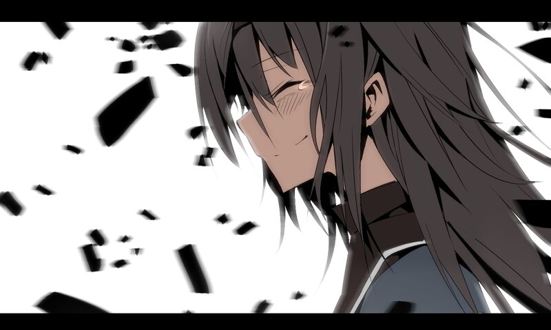 Anime Character with Long Hair — Black, Dramatic, Shattered Glass