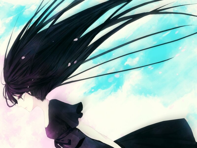 Anime Character with Long Hair — Black, Serene
