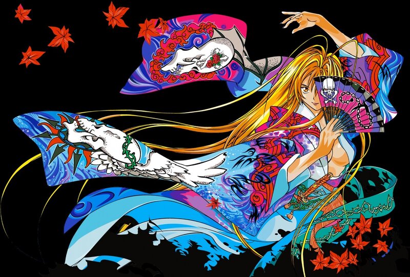 Anime Character with Long Hair — Blue, Dramatic, Autumn
