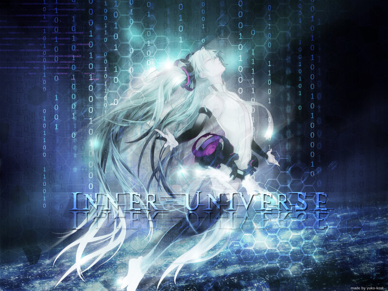 Anime Character with Long Hair — Blue, Dramatic, Digital Art, Binary Code