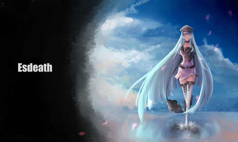 Anime Character with Long Hair — Blue, Dramatic, Digital Art, Clouds