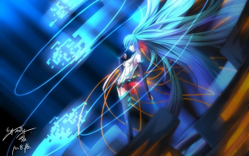 Anime Character with Long Hair — Blue, Dramatic, Digital Art, Long Blue Hair