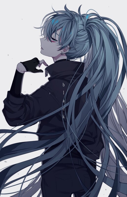 Anime Character with Long Hair — Blue, Dramatic, Digital Art, Long Hair, Black Jacket