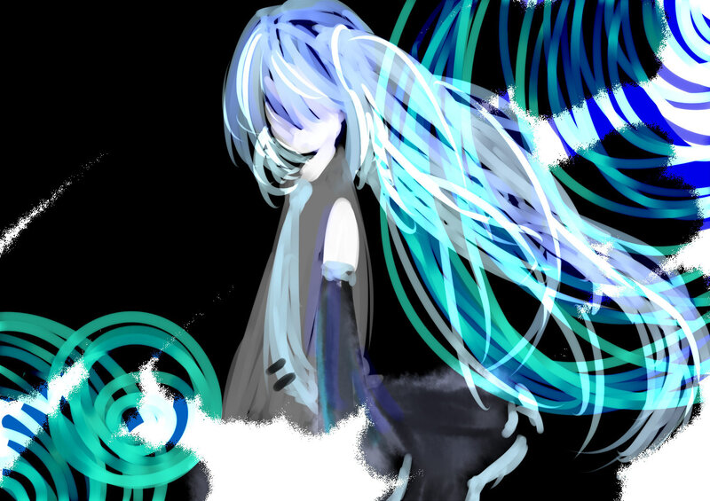 Anime Character with Long Hair — Blue, Dramatic, Digital Art, Long Hair