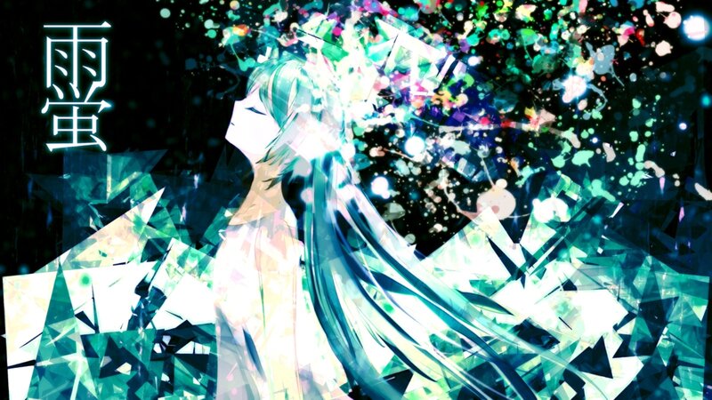 Anime Character with Long Hair — Blue, Dramatic, Digital Art, Splatter