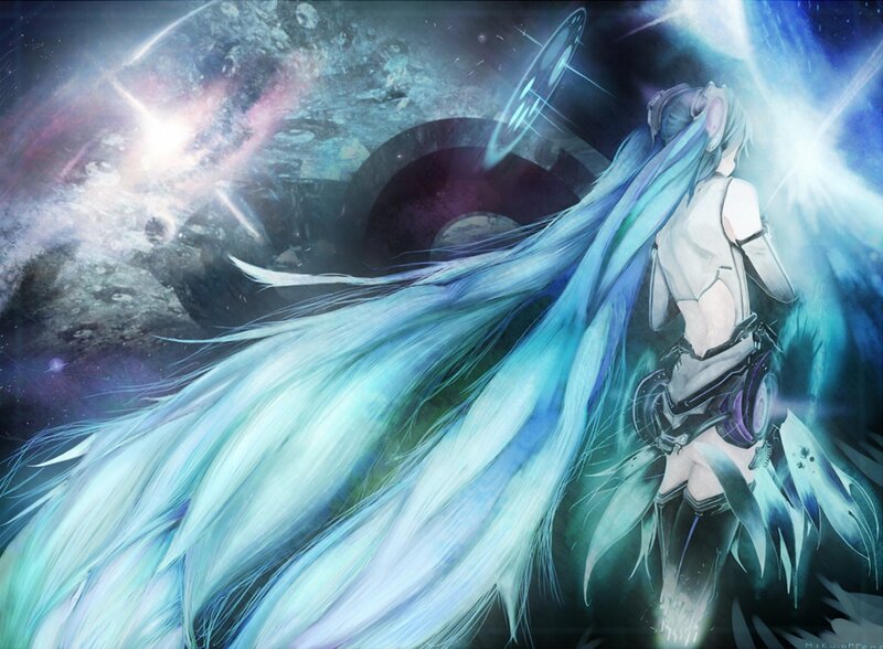Anime Character with Long Hair — Blue, Dramatic, Digital Art
