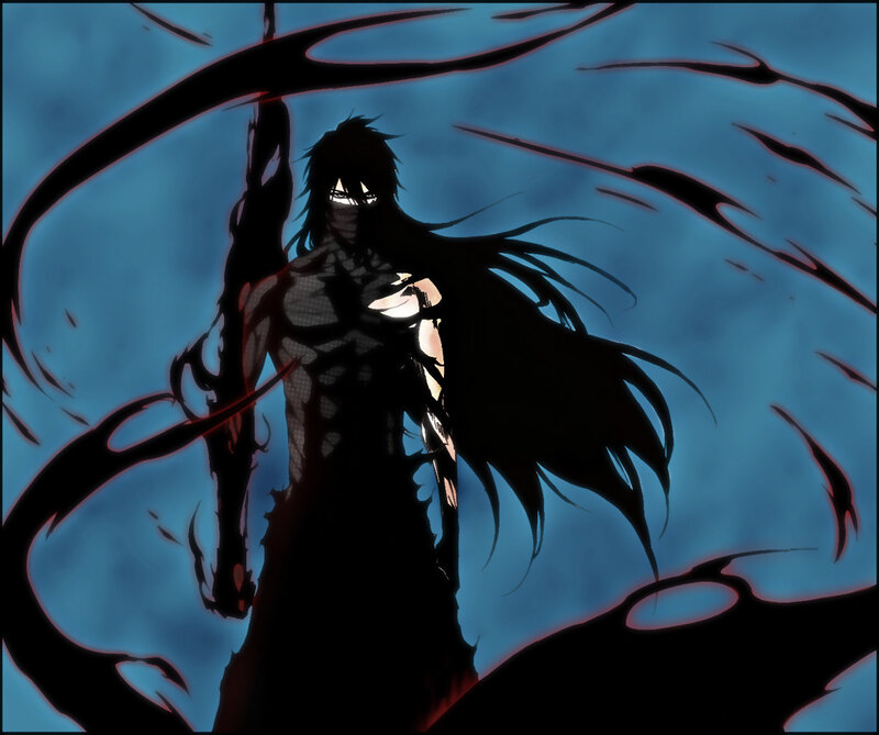 Anime Character with Long Hair — Blue, Dramatic, Manga, Sword, Dark Energy