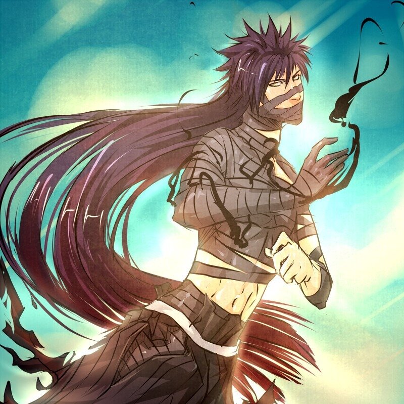 Anime Character with Long Hair — Blue, Dramatic, Manga