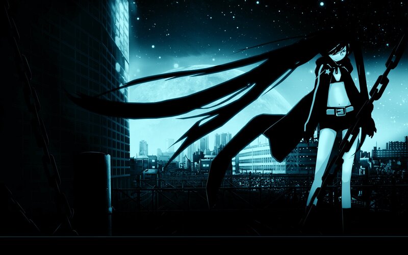 Anime Character with Long Hair — Blue, Dramatic, Night, Cityscape