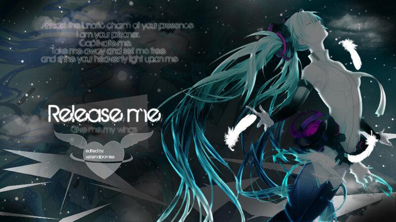 Anime Character with Long Hair — Blue, Dramatic, Night, Digital Art, Text