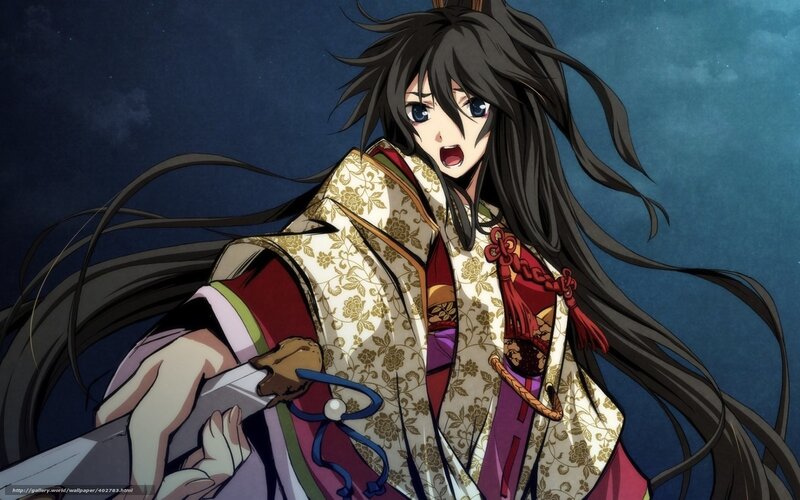 Anime Character with Long Hair — Blue, Dramatic, Night, Sword, Traditional Clothing